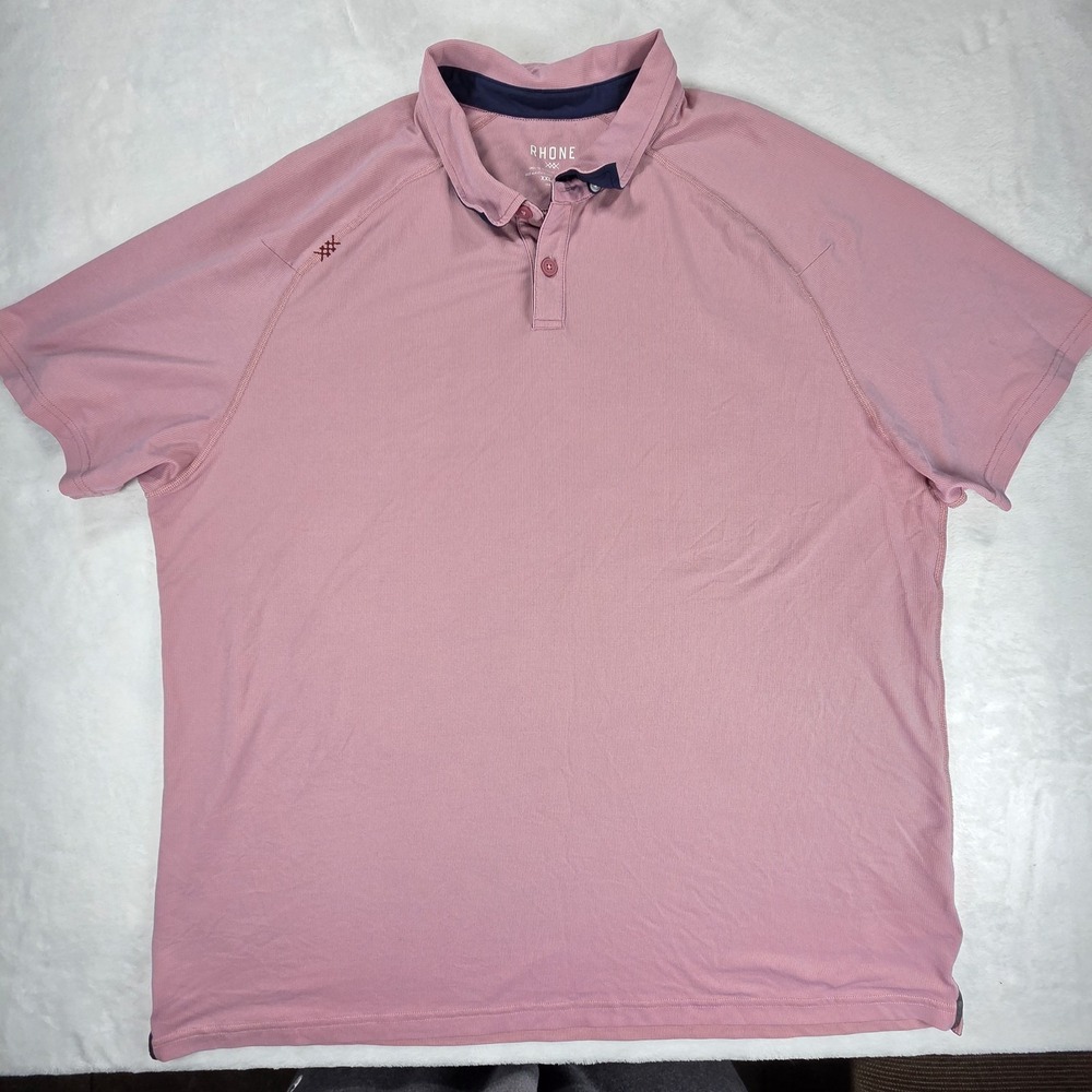 Rhone Delta Pique Polo Men's XXL Pink Short Sleeve Spread Collar Polyester - Picture 6 of 8